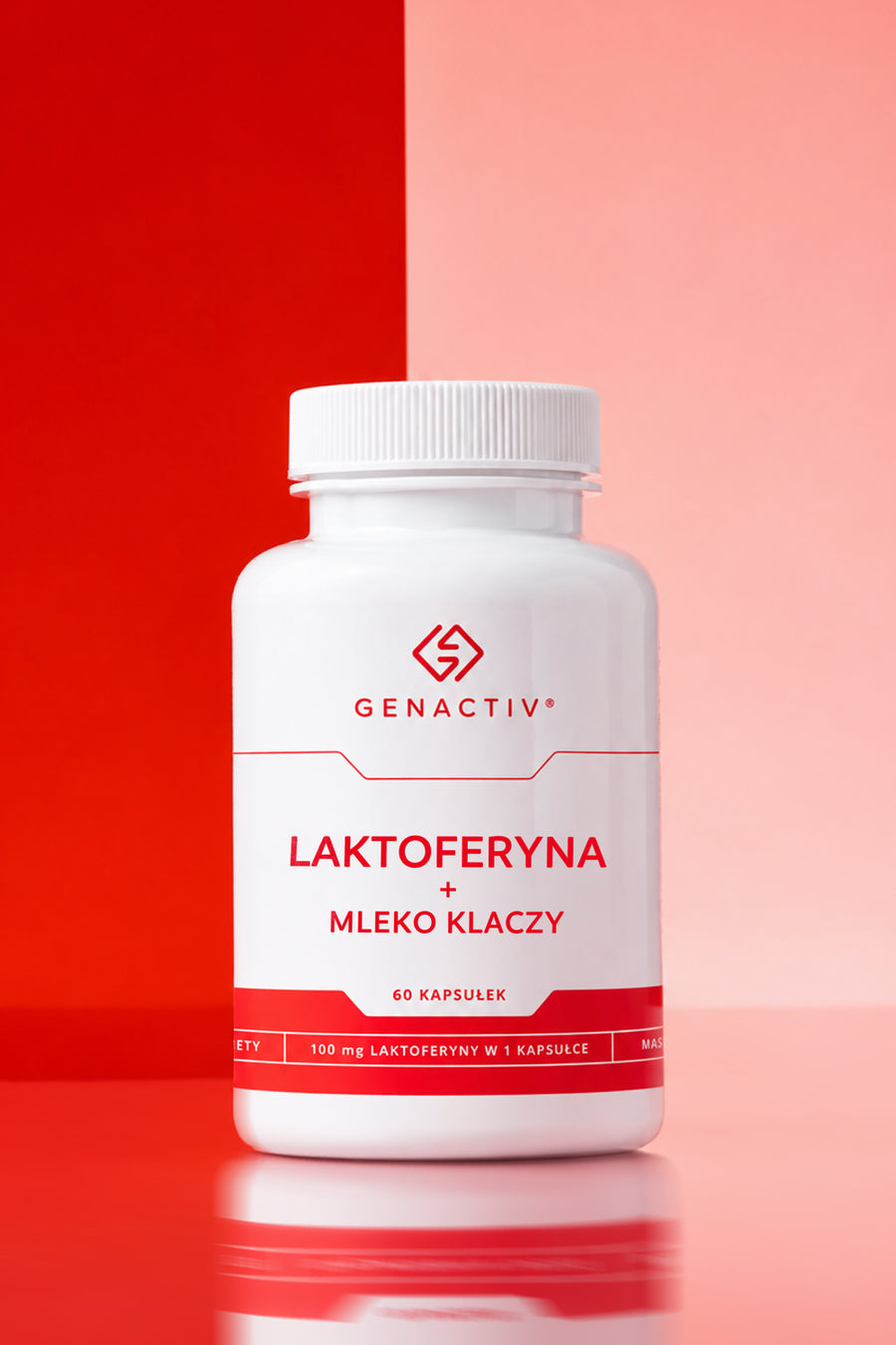 Laktoferyna + Mleko Klaczy Genactiv – butelka 60 kapsułek, 100 mg laktoferyny w kapsułce