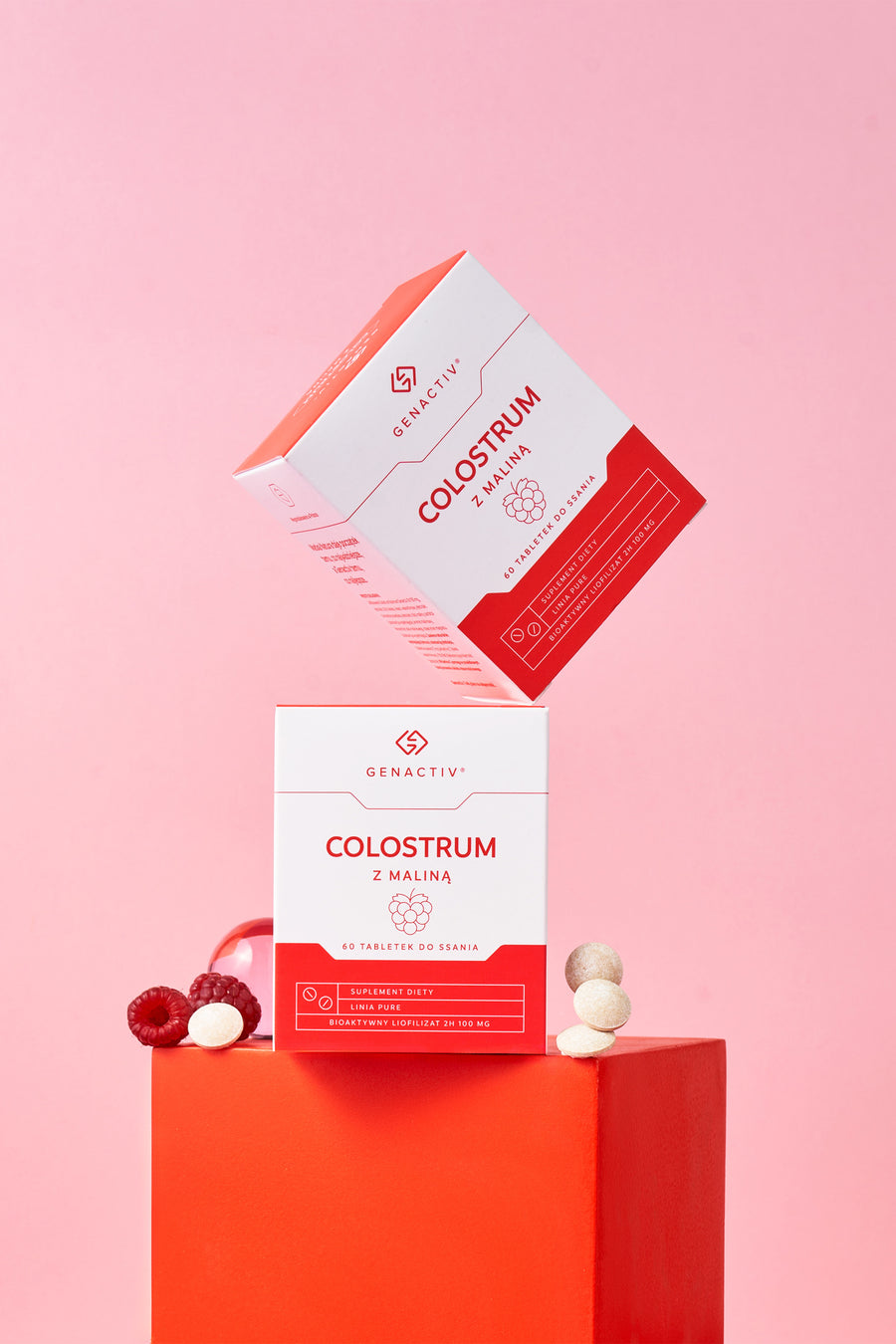 Colostrum z maliną Genactiv, tabletki do ssania - dwupak
