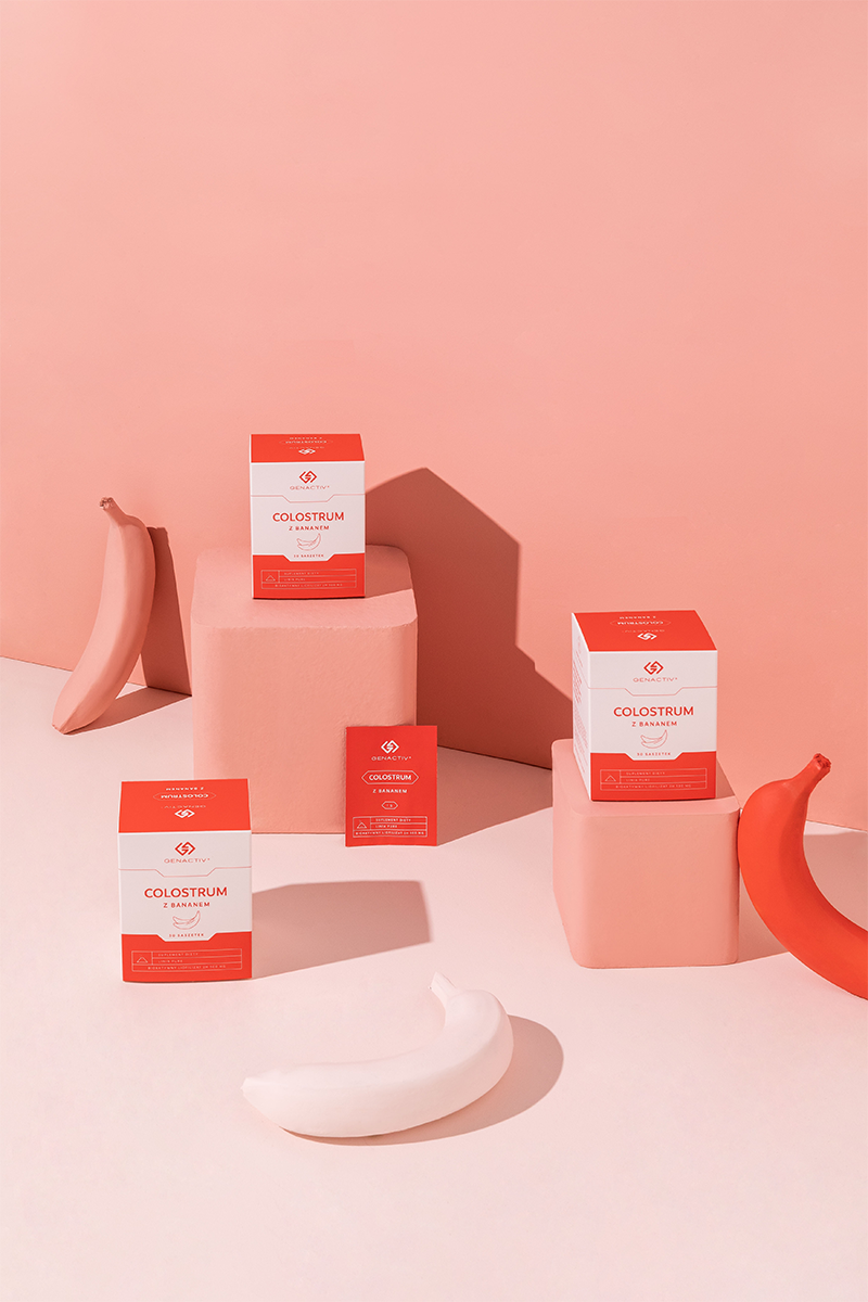 Colostrum z bananem Genactiv, proszek - trójpak – opakowanie produktu