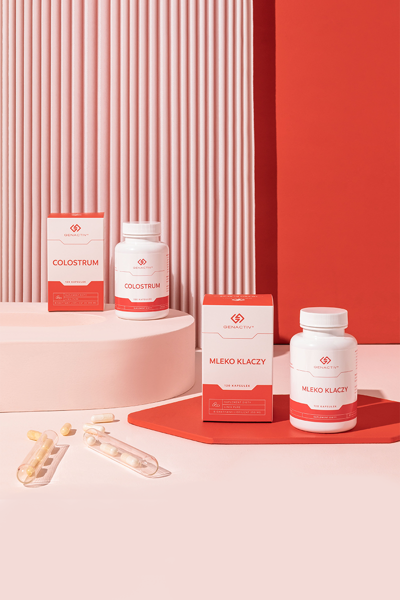 Colostrum Genactiv 120 kapsułek i mleko klaczy Genactiv 120 kapsułek – opakowanie produktu